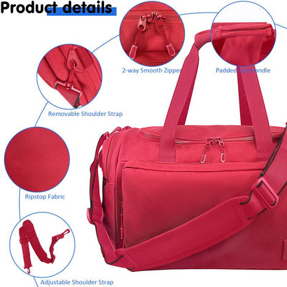 Sports Large Gym Duffel Bag Water Resistant Workout Overnight Backpack for Women & Men Weekender Overnight Bag Red Polyester Fabric Nylon Lining 55L Capacity 6 Pockets Zipper High Quality