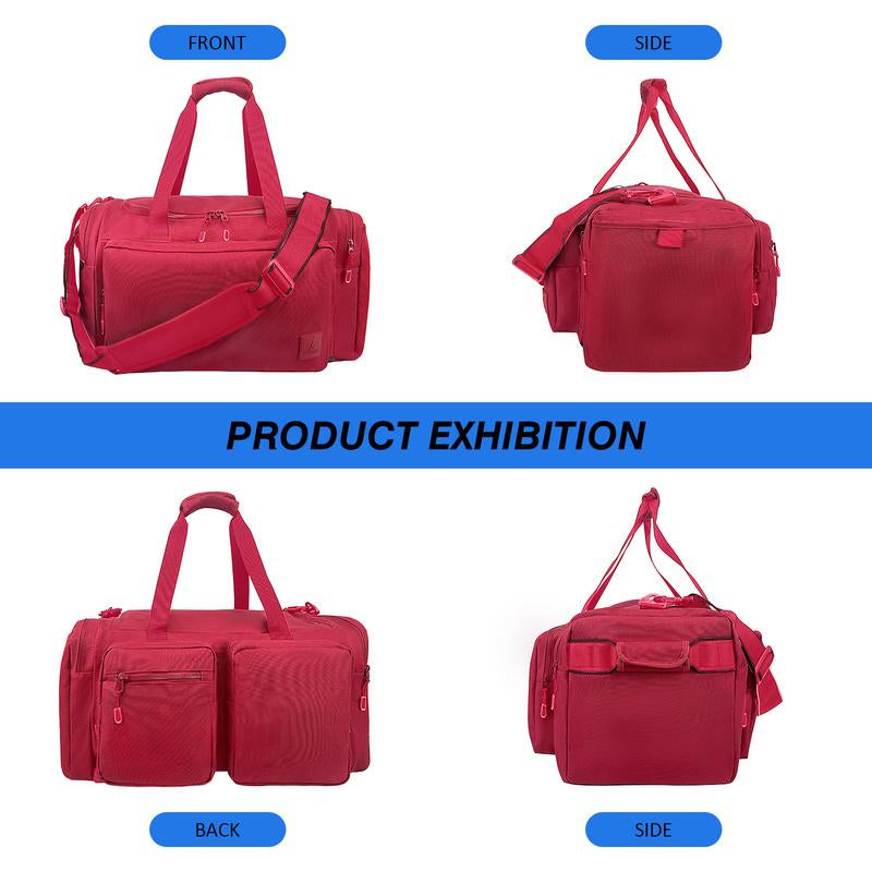 Sports Large Gym Duffel Bag Water Resistant Workout Overnight Backpack for Women & Men Weekender Overnight Bag Red Polyester Fabric Nylon Lining 55L Capacity 6 Pockets Zipper High Quality