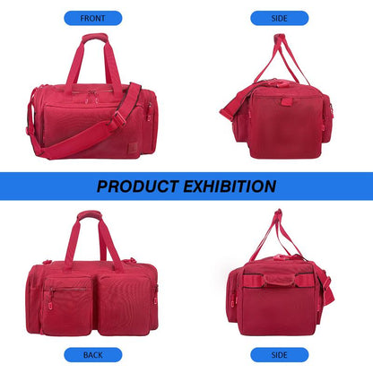 Sports Large Gym Duffel Bag Water Resistant Workout Overnight Backpack for Women & Men Weekender Overnight Bag Red Polyester Fabric Nylon Lining 55L Capacity 6 Pockets Zipper High Quality