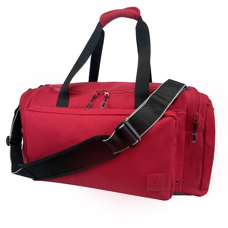 Sports Large Gym Duffel Bag Water Resistant Workout Overnight Backpack for Women & Men Weekender Overnight Bag Red Polyester Fabric Nylon Lining 55L Capacity 6 Pockets Zipper High Quality